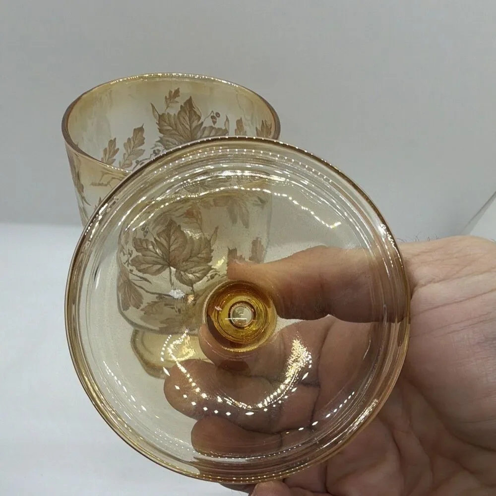 Amber Glass Pedestal Floral Candy Jar with Lid Round Free-Standing